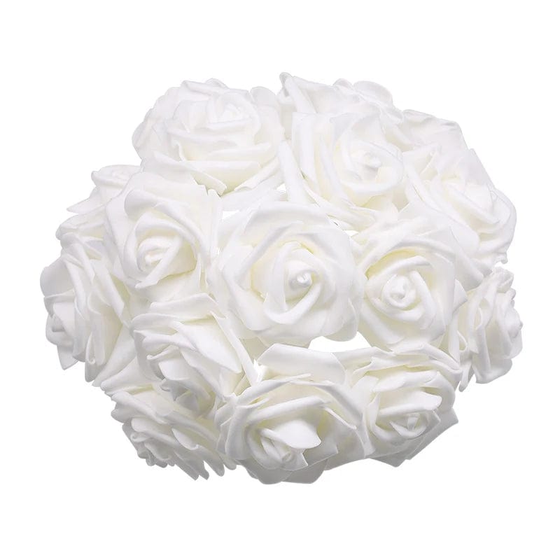 Showlu Fashion Store White 24pcs 7cm White Rose Artificial PE Foam Rose Flower Wedding Decoration Bridal Bouquet Scrapbooking Craft Fake Flowers DIY Suppli