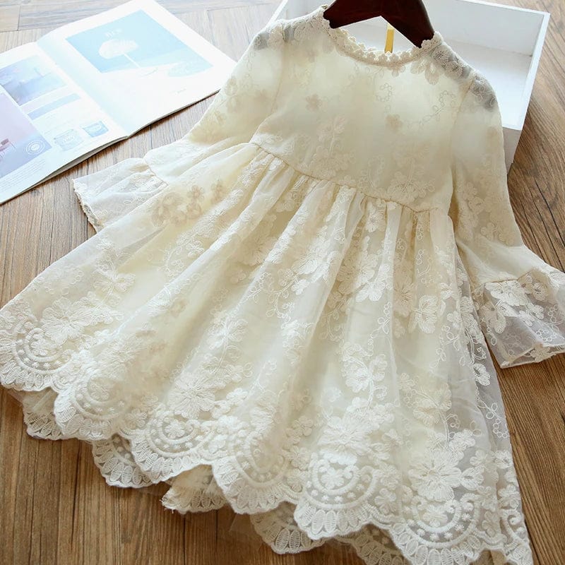  Showlu Fashion Store White 3 / 3T Kids Dresses For Girls Flower Lace Tulle Dress Wedding Little Girl Ceremony Party Birthday Dress Children Autumn Casual Clothing