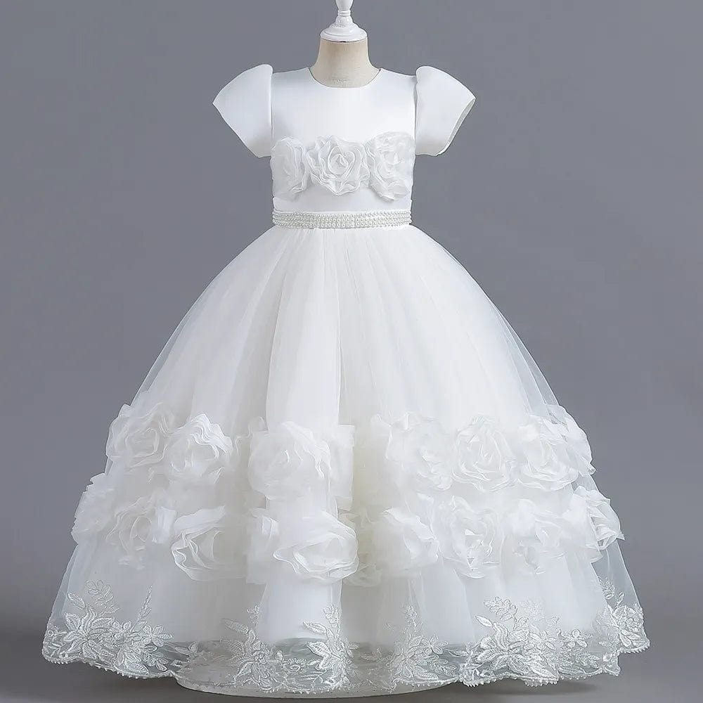  Showlu Fashion Store white / 3-4T 110 Puffy Flower Girls Dress Children Christmas Costume Kids Pageant Party Bridesmaid Dresses For Girl Princess Wedding Ball Gown