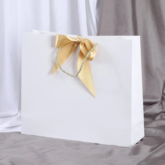 SHOWLU FASHION STORE White / 35x30x10cm / 10pcs Wholesale Paper Gift Bags with Ribbon Bow Recycled Wedding Shopping Bags with Handles Clothing Cosmetic Jewelry Packaging Bags