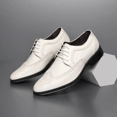 SHOWLU FASHION STORE WHITE / 38 Handcrafted Mens  Oxford Shoes Genuine Calfskin Leather Brogue Dress Shoes Classic Business Formal Shoes Man