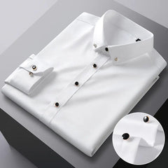  Showlu Fashion Store WHITE / 38 Men's Party Dance Diamond Button-down Dress Shirt Without Pocket Long Sleeve Slight Strech Smooth Wrinkle Free Casual Shirts