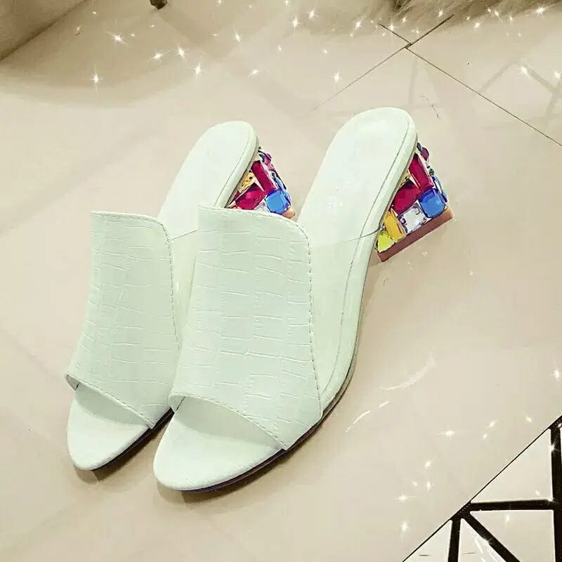  Showlu Fashion Store WHITE / 43 Sandalias French Mid Heel Slipper Women 2023 Summer New Fashion Thick Heel Sandal Designer Shoe PersonalizedWomen Shoe Slippers