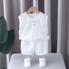  Showlu Fashion Store WHITE / 4T Summer Boys Clothes Round Neck Sleeveless Vest T-Shirt Suit Baby Boy Clothing Shorts 2 Piece Set