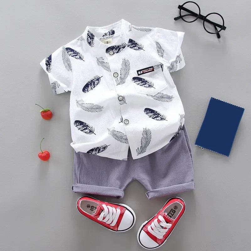  Showlu Fashion Store WHITE / 4T Summer new baby boy clothing sets children's clothing cotton print short sleeve shirt + shorts set Boys clothes