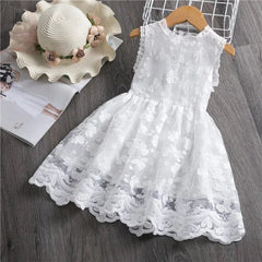  Showlu Fashion Store White 5 / 3T Kids Dresses For Girls Flower Lace Tulle Dress Wedding Little Girl Ceremony Party Birthday Dress Children Autumn Casual Clothing