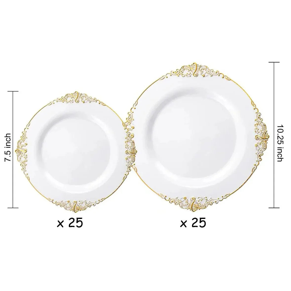 Gold-plated embossed PS plastic tableware set with 50 plates, knives, forks, and spoons for parties, by Showlu Fashion Store