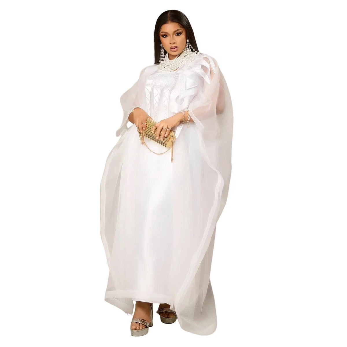 SHOWLU FASHION STORE WHITE / 5XL African Attire For Women White Abaya Embroidery Plus Size Elegant Party Church Dress