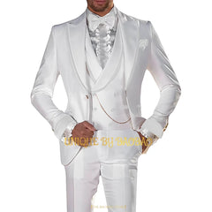 SHOWLU FASHION STORE WHITE / 5XL(US50)(EU60) Men 3-piece wedding tailcoat (jacket+vest+pants) fashion performance concert groom engagement cocktail summer party custom suit