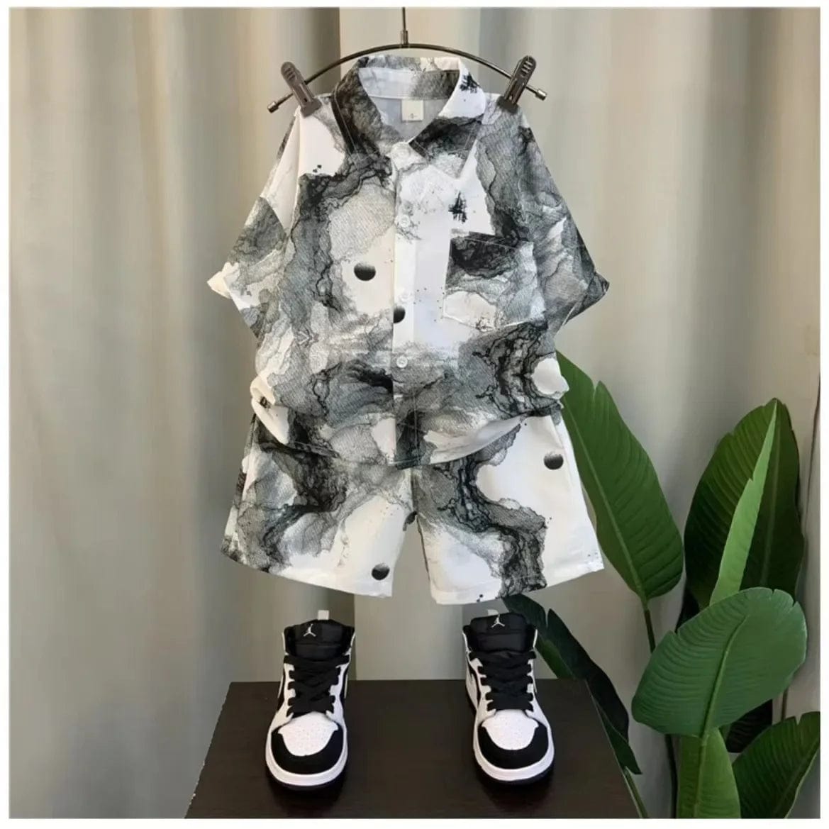  Showlu Fashion Store White / 7-8Y New 2024 Summer Kids Clothes Sets Baby Boys Short Sleeve Lapel Tie-dye Print Shirt Top with Shorts Children Casual Clothing