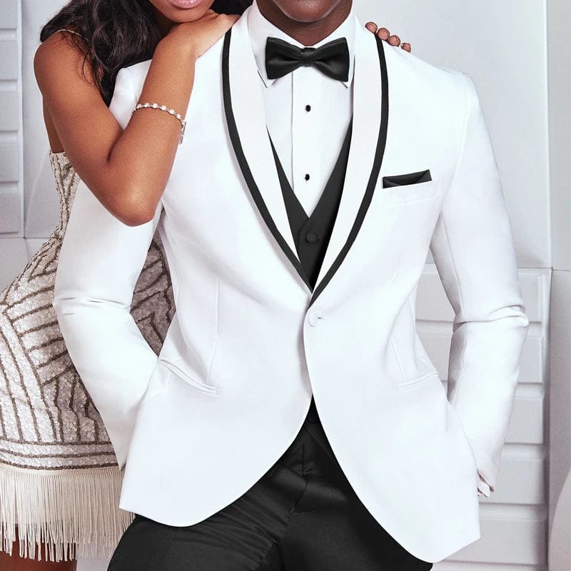 SHOWLU FASHION STORE White and Black / 4XL White and Black Wedding Tuxedo for Groom 3 Piece Slim Fit Men Suits Male Fashion Costume Jacket with Pants Vest