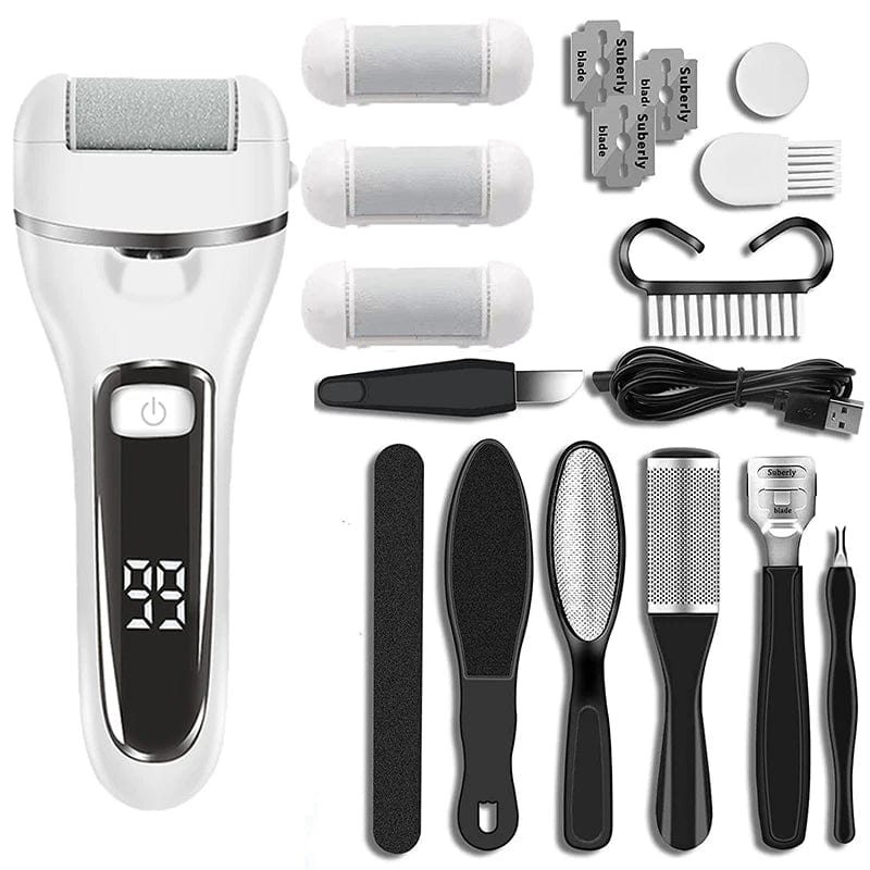 SHOWLU FASHION STORE White and Tools / CHINA 3 Heads Electric Foot File Callus Remover Professional Pedicure Machine Tools Rechargeable Waterproof Heel Dead Skin Scrubber