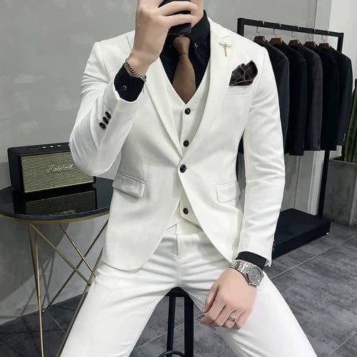 Showlu Fashion Store White / Asia 3XL 72-77KG / CHINA 2022 Brand New Royal Blue Casual Mens Suit Costume Wedding Suits For Men Slim Fit Groom Suits Wedding Tuxedos Blazer+Pants +Vest