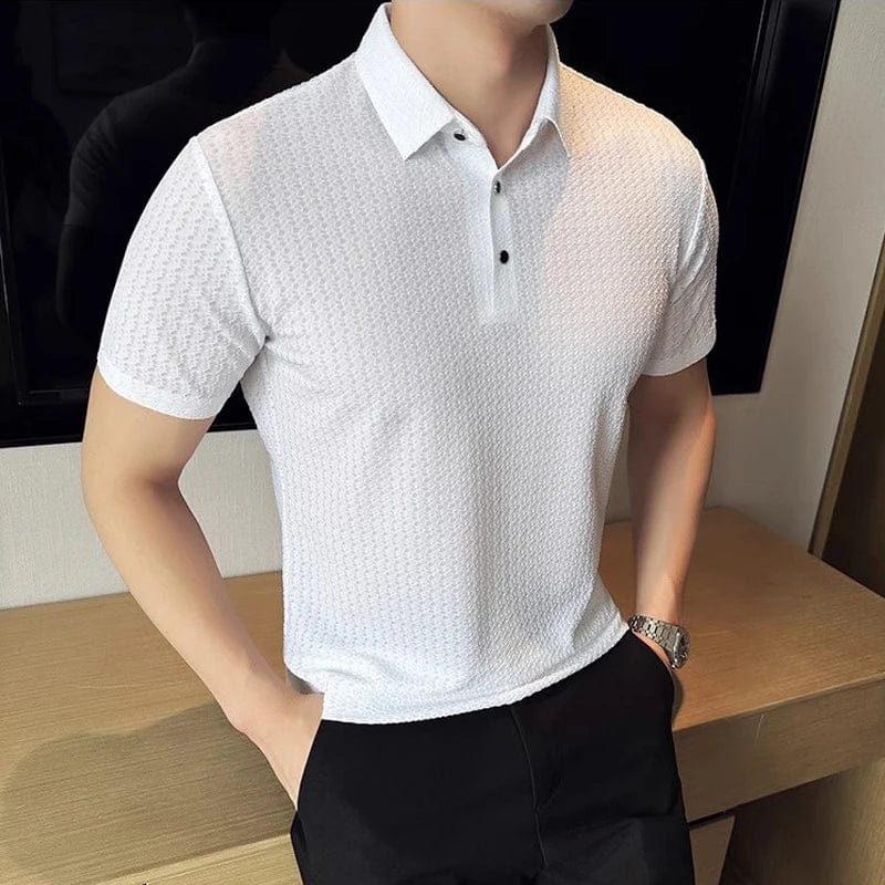 SHOWLU FASHION STORE White / Asian M 45-50kg Summer High Quality Ice Silk Waffle Polo Shirts for Men Short Sleeved Slim Fit Business Formal Mens Dress T Shirt Plus Size 4XL