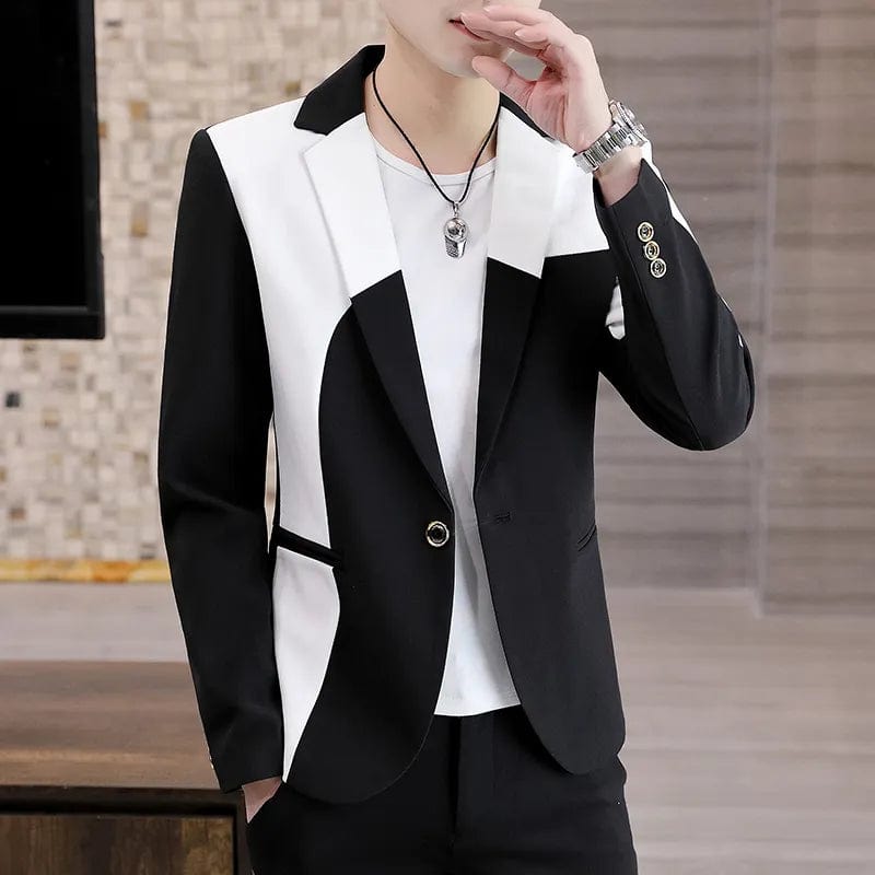  Showlu Fashion Store WHITE / Asian M is Eur XS Men Casual Blazer Stitching Color Business Slim Fit Suit Coat High Quality Long Sleeve Male Formal Single Buckle Suit Jacket