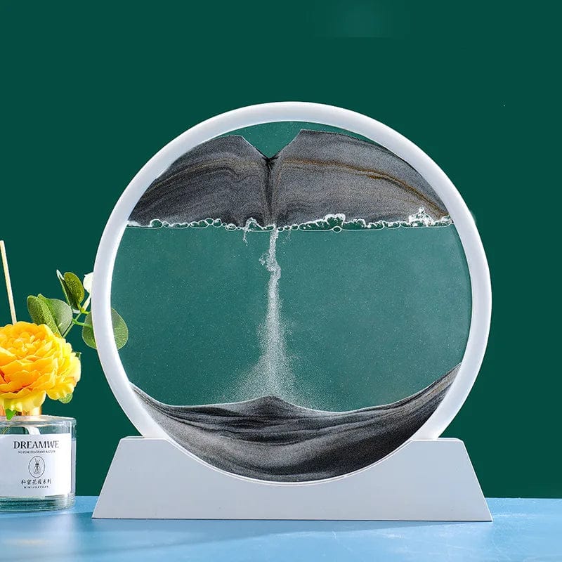 SHOWLU FASHION STORE White Base-Black / 12 inch 3D Moving Sand Art Picture Round Glass Deep Sea Sandscape Hourglass Quicksand Craft Flowing Sand Painting Office Home Decor Gift