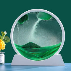 SHOWLU FASHION STORE White Base-Green / 12 inch 3D Moving Sand Art Picture Round Glass Deep Sea Sandscape Hourglass Quicksand Craft Flowing Sand Painting Office Home Decor Gift