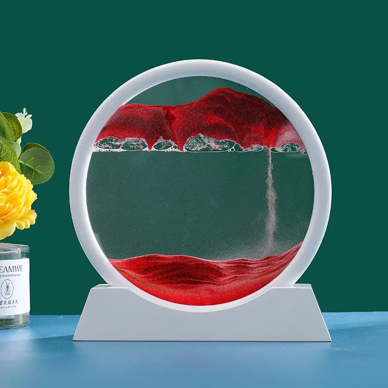 SHOWLU FASHION STORE White Base-Red / 12 inch 3D Moving Sand Art Picture Round Glass Deep Sea Sandscape Hourglass Quicksand Craft Flowing Sand Painting Office Home Decor Gift