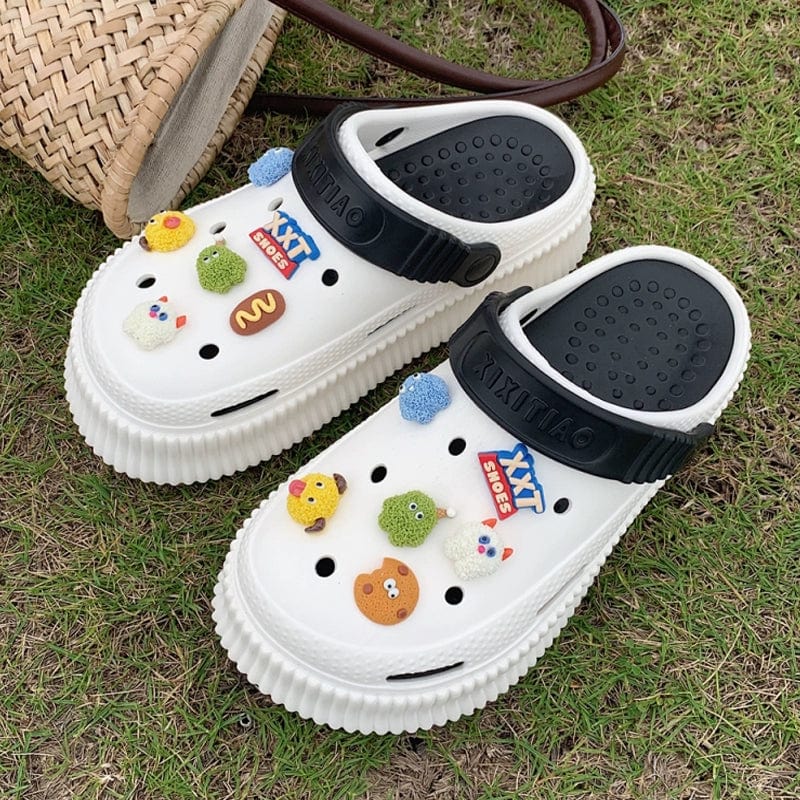  Showlu Fashion Store White + Black / 40-41 Thin Ins Cute Little Monster Hole Shoes Women's Summer Dopamine Color Raise the Bottom Closed Toe Sandals