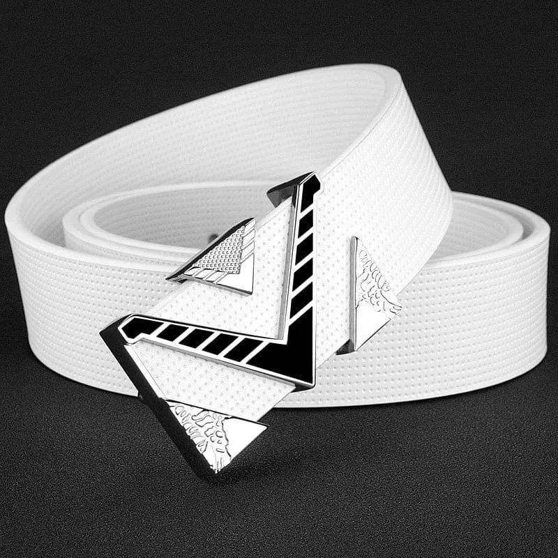  Showlu Fashion Store White Black buckle / 105CM High Quality V letter buckle golden buckle belt men fashion Personality buckle luxury strap genuine leather white ceinture homme