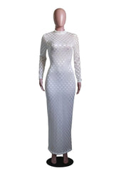  Showlu Fashion Store white dress / S / China Sexy Sheer Mesh Grid Long Dress for Women Elegant O Neck Long Sleeve Bodycon Perspective Night Club Party Dresses Robe Femme