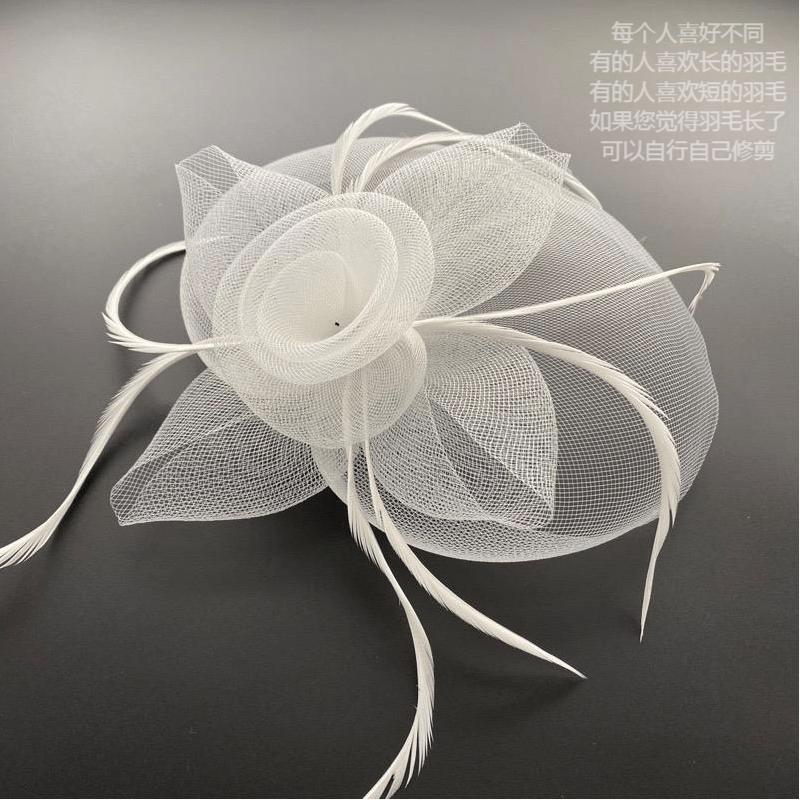  Showlu Fashion Store White Elegant Vintage Mesh Dinner Party Billycock Headdress