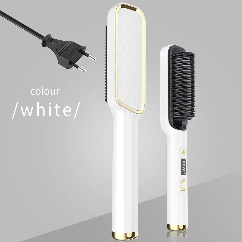  Showlu Fashion Store White EU Electric Hot Comb Multifunctional Straight Hair Straightener Comb Negative Ion Anti-Scalding Styling Tool Straightening Brush