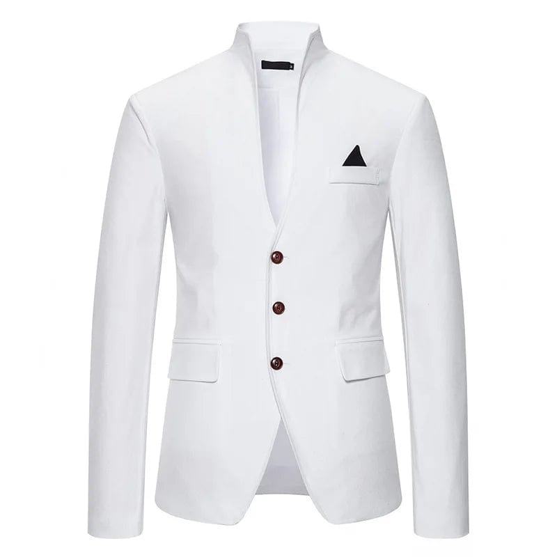 SHOWLU FASHION STORE white / EUR XXL Mandarin Collar White Dress Blazer Men Formal Stand Collar Patchwork Tuxedo Suit Coat Wedding Banquet Party Prom Dinner Clothing