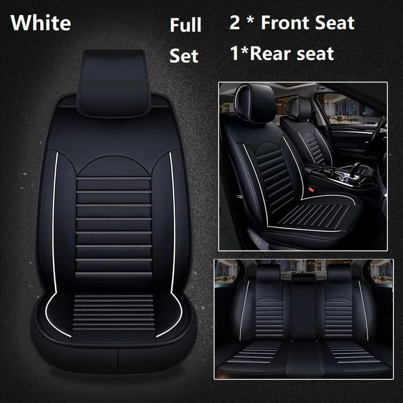  Showlu Fashion Store White - Full SET Luxury Quality Leather Car Seat Cover Comfortable  Four Seasons Universal Front/ Rear/ Full Set Cover Cushion Car Seat Protector