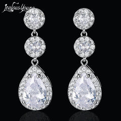  Showlu Fashion Store White Gold Luxury Zircon Wedding Long Dangle Earrings with Round Water Drop Elegant CZ Earrings for Women Bridal Wedding Jewelry Dress