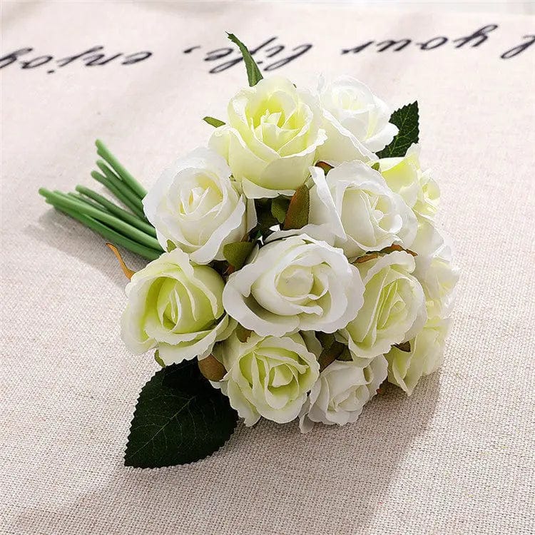 Showlu Fashion Store white green 12 Heads Wedding Bouquet White Green Rose Artificial Bridal Bouquet Blue Wedding Accessories Bridesmaids Flower Mariage Supplies