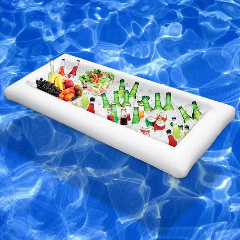  Showlu Fashion Store White Inflatable Serving Bar Salad Ice Tray Food Drink Containers BBQ Pool Party Supplies Buffet Luau Cooler with Drain