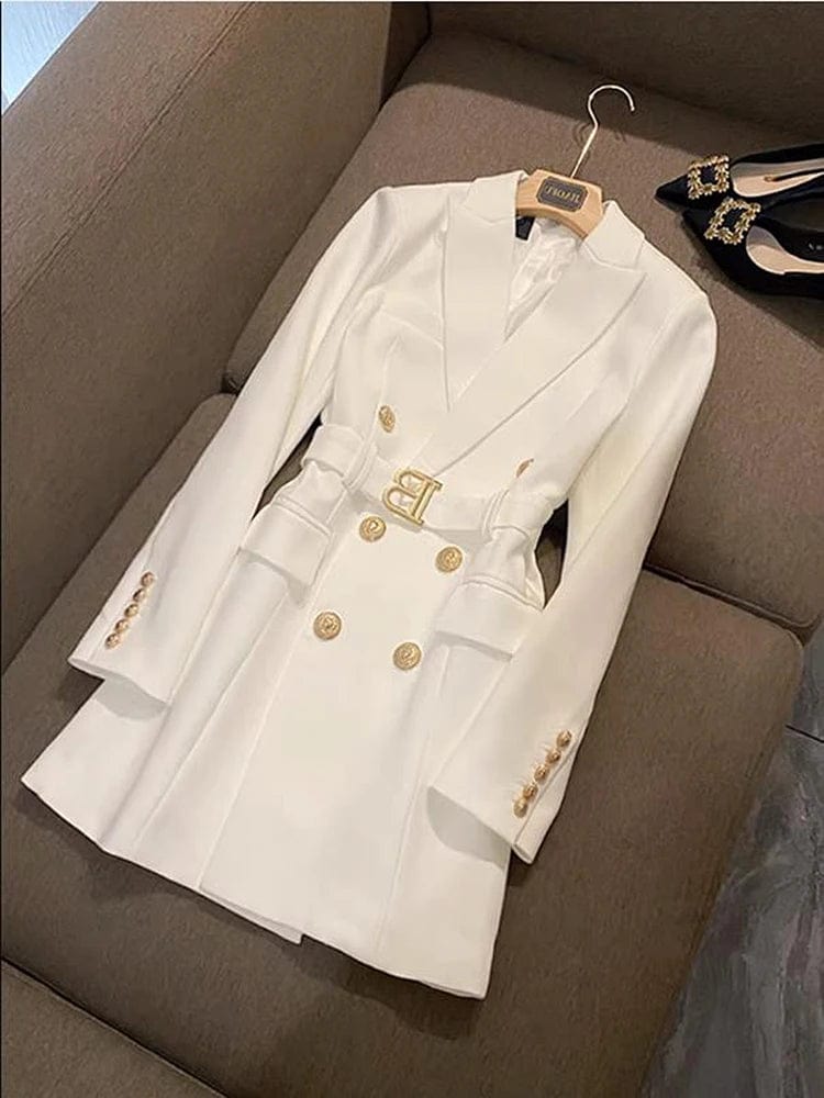 SHOWLU FASHION STORE white / L Office Lady Double Breasted Blazer Dress Women Spring Notched Long Sleeve White Black Mini Dresses Vestidos