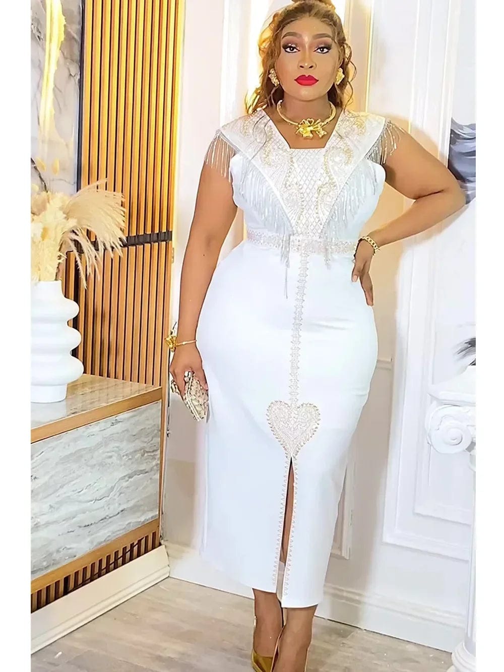 SHOWLU FASHION STORE WHITE / L Plus Size African Wedding Party Dresses for Women 2025 Dashiki Ankara Evening Gown Elegant Christmas Outfit Robe Africa Clothes