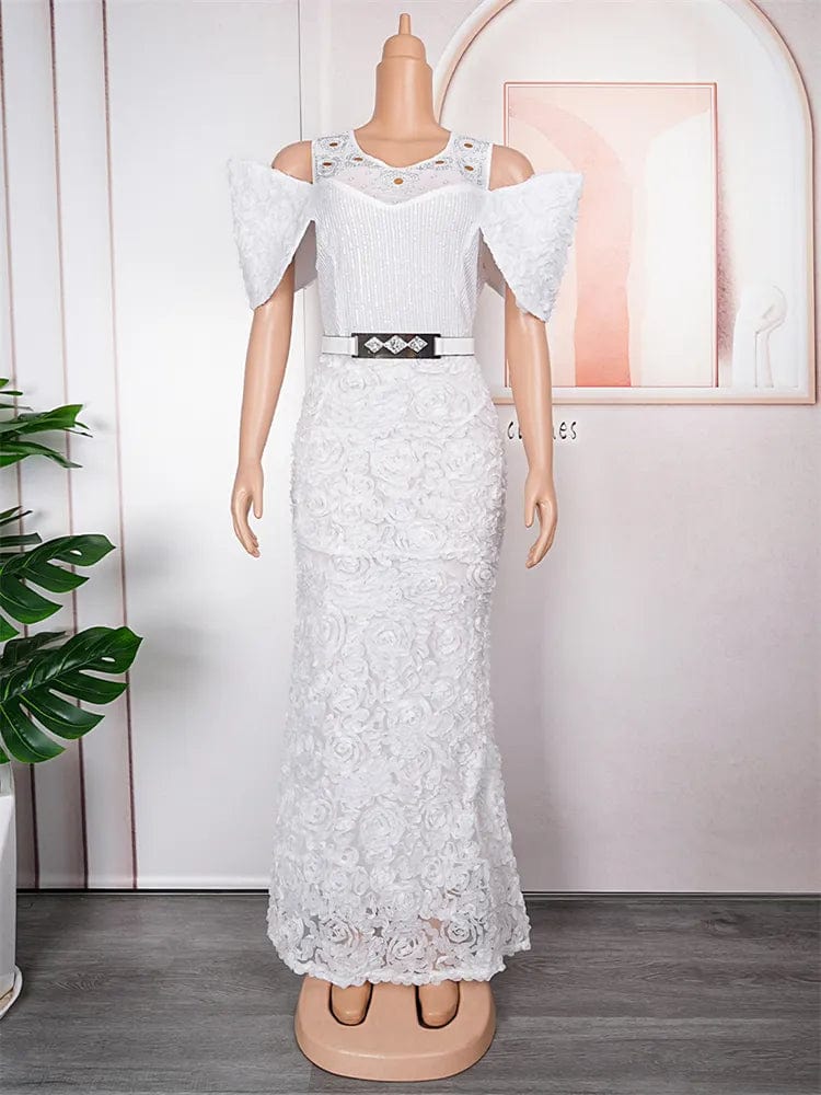  Showlu Fashion Store White / L Wedding Party Prom Evening Dresses Dubai African Women Luxury Sequin Flower Mermaid Gown Long Dress Elegant Ladies Birthday Robe