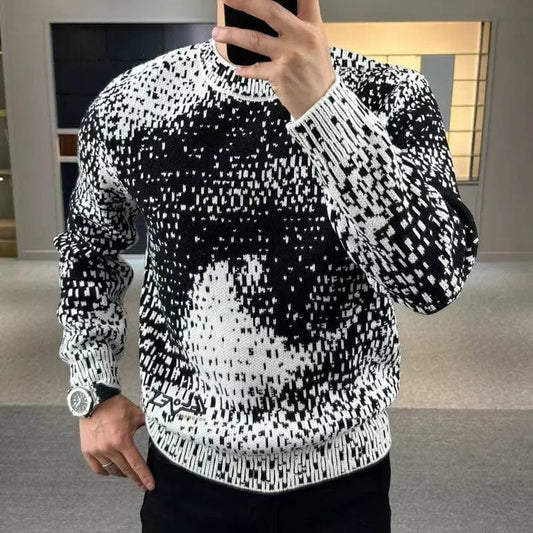 SHOWLU FASHION STORE WHITE / M Autumn Winter New Fashion Round Neck Long Sleeve Sweatshirts Men's Clothing Printing Casual Loose All-match Korean Knitting tops