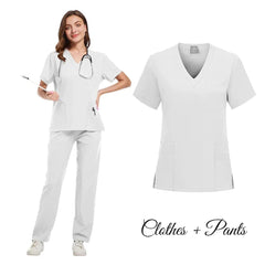 SHOWLU FASHION STORE White / M New Nurse Uniforms Elatic Solid Tops Pants Woman Man Scrub Trousers Dental Vet Hospital Pet Clinic Medical Uniform Scrub Sets