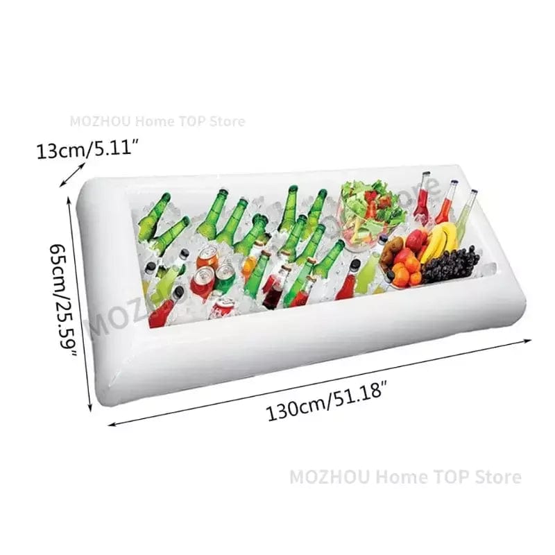  Showlu Fashion Store White New Inflatable Serving Bar Salad Ice Tray Food Drink Containers BBQ Pool Party Supplies Buffet Luau Cooler with Drain hielera