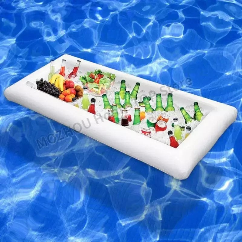  Showlu Fashion Store White New Inflatable Serving Bar Salad Ice Tray Food Drink Containers BBQ Pool Party Supplies Buffet Luau Cooler with Drain hielera