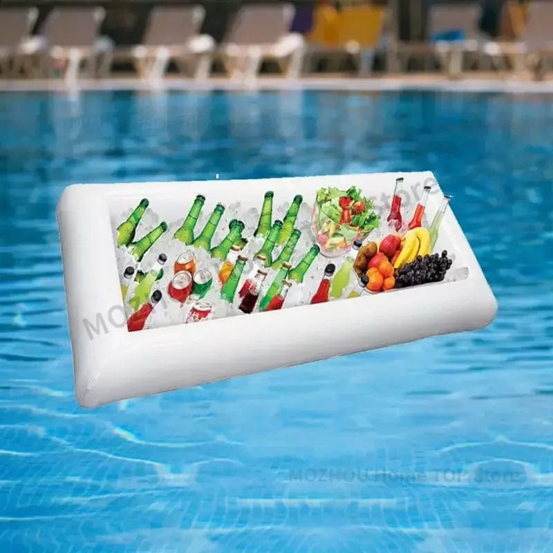  Showlu Fashion Store White New Inflatable Serving Bar Salad Ice Tray Food Drink Containers BBQ Pool Party Supplies Buffet Luau Cooler with Drain hielera