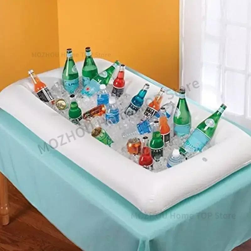  Showlu Fashion Store White New Inflatable Serving Bar Salad Ice Tray Food Drink Containers BBQ Pool Party Supplies Buffet Luau Cooler with Drain hielera