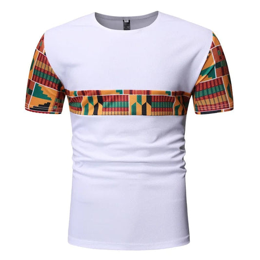  Showlu Fashion Store White Patchwork African Dashiki T Shirt