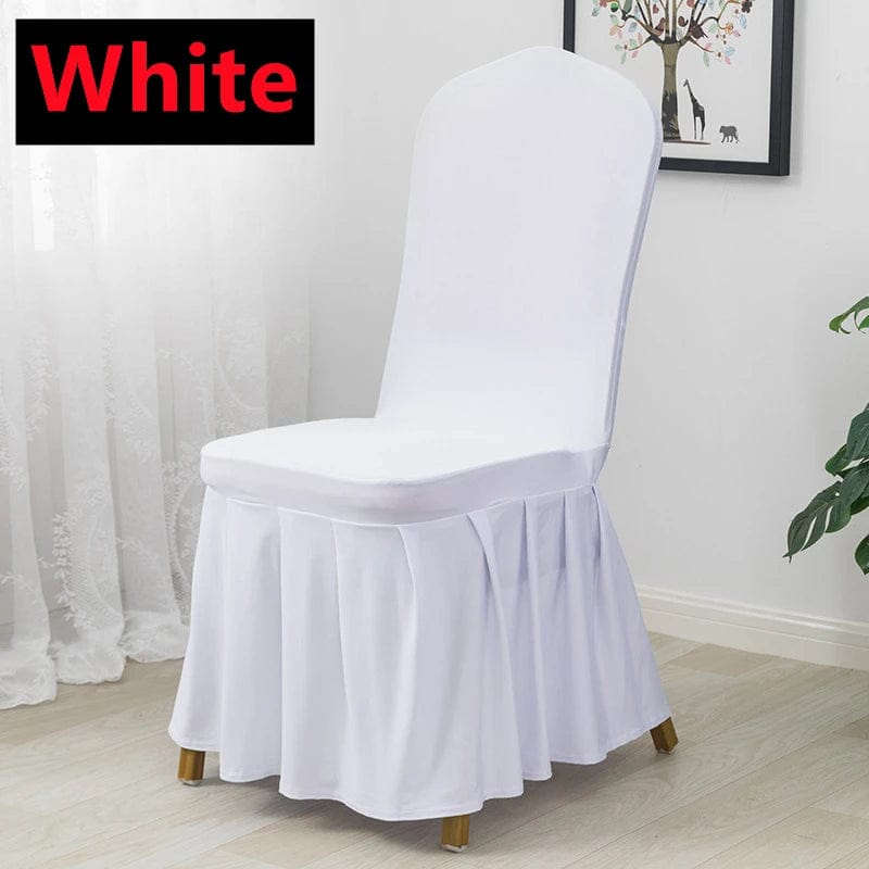  Showlu Fashion Store White Pleated Skirt Stretch Spandex Dining Chair Cover Removable Weddings Banquet Chair Protectors Party Hotel Washable Seat Covers