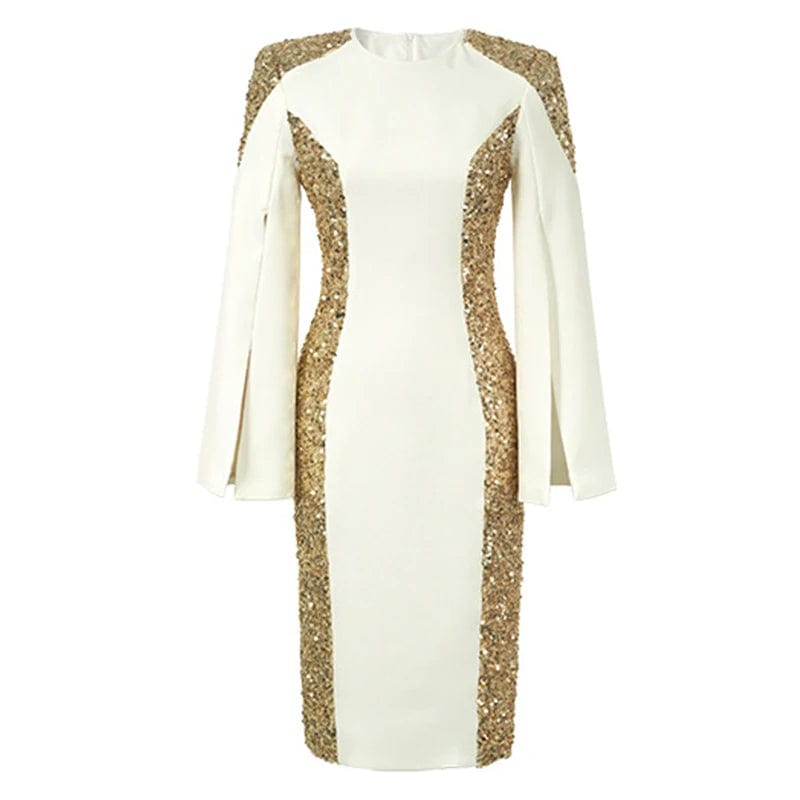  Showlu Fashion Store WHITE / S / CN Exquisite Host Banquet Evening Dress Women 2023 Luxury Style Gold Sequins White Slim Robe Femme Party Prom Vestidos Catwalk Gown