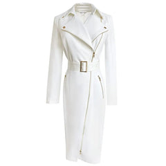  Showlu Fashion Store White / S Female Vintage Women Large Lapel Knight Style Slim Wrap Hip Zipper Dress