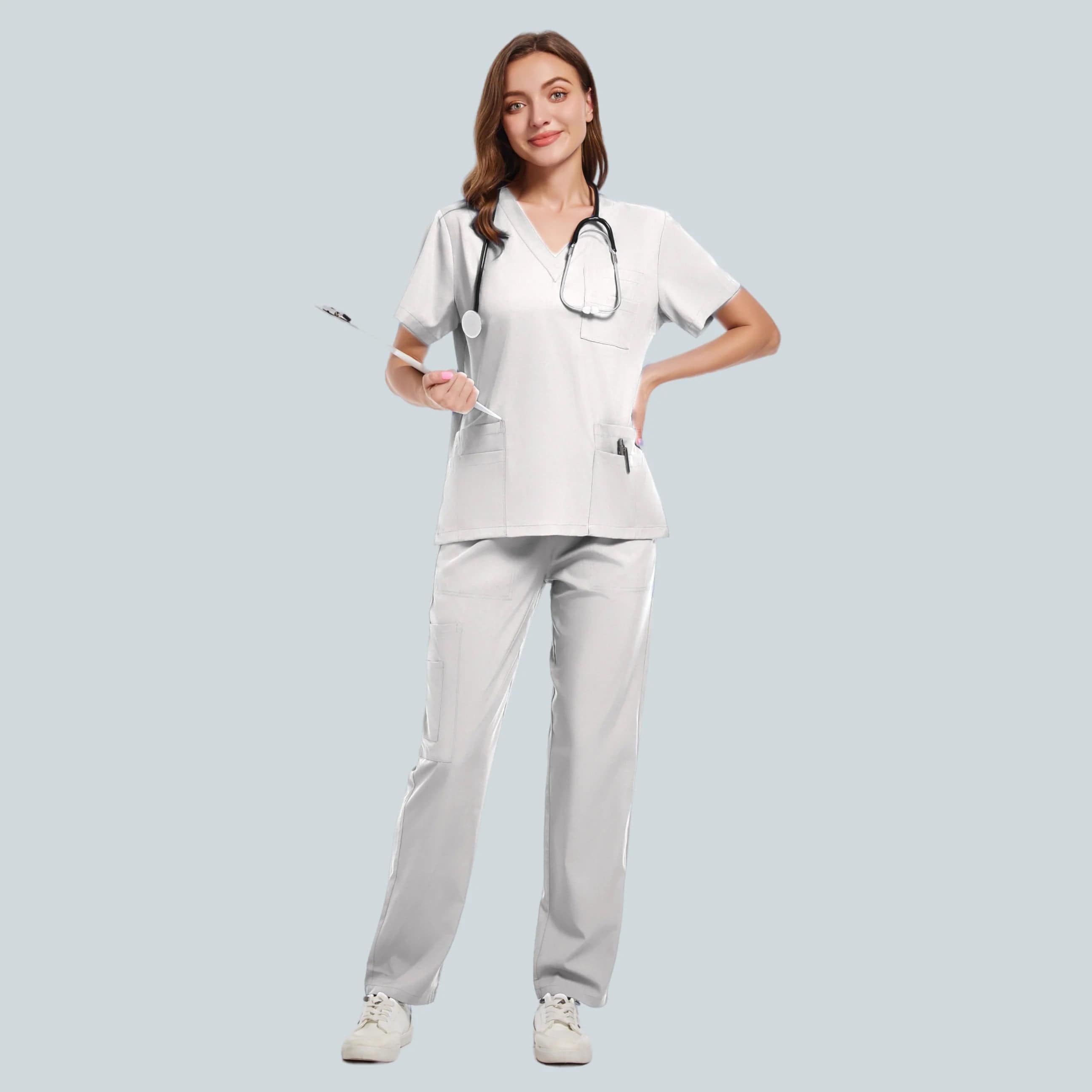 SHOWLU FASHION STORE WHITE / S New Nurse Uniform Woman Hospital Doctor 's Medical Sweatshirt Nursing Pants Unisex Workshop Uniforms Beauty SPA Work Clothes