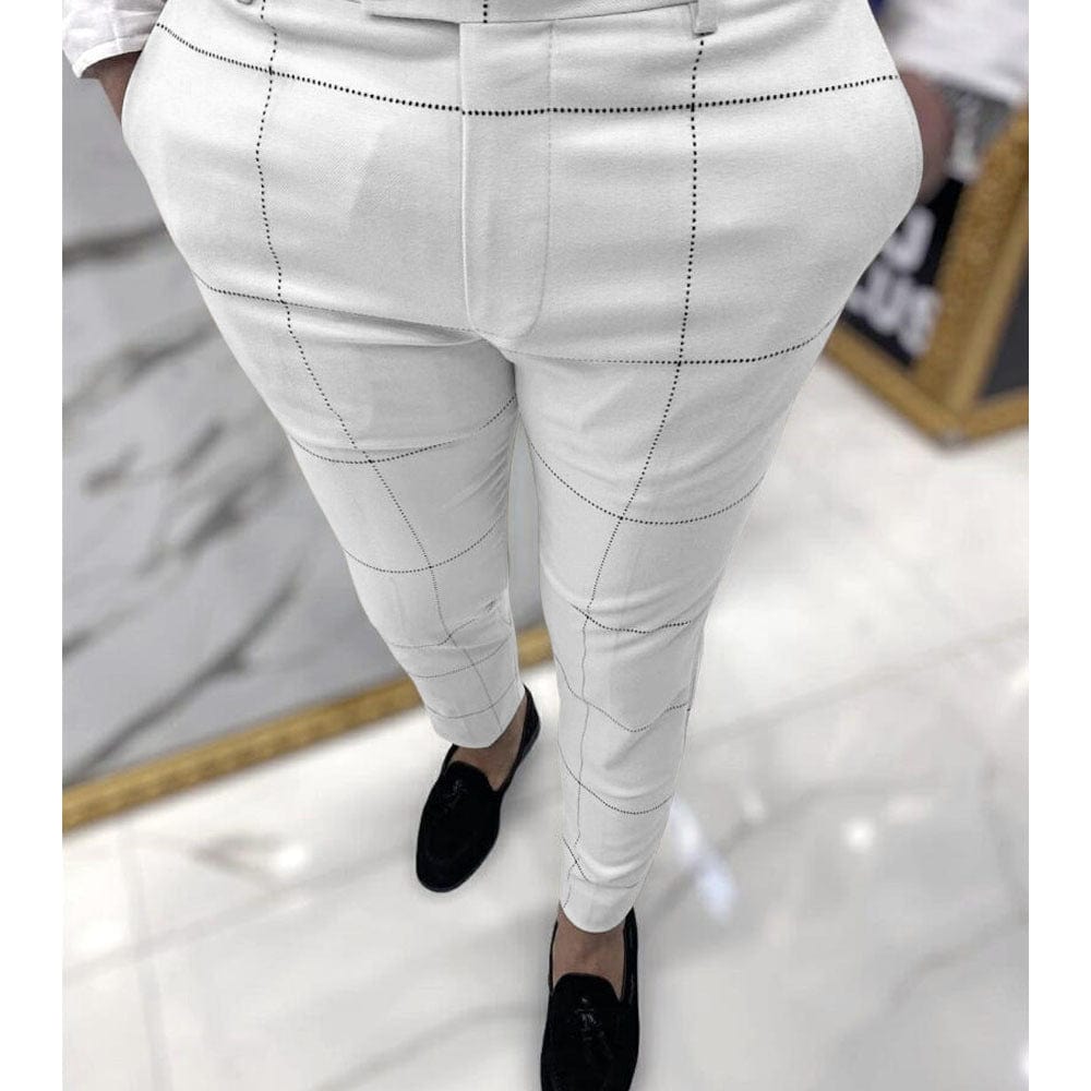  Showlu Fashion Store White / S Plain Business Casual Pants Suit Pants Plaid Business Casual Ankle Banded Pants Suit Pants