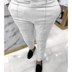  Showlu Fashion Store White / S Plain Business Casual Pants Suit Pants Plaid Business Casual Ankle Banded Pants Suit Pants