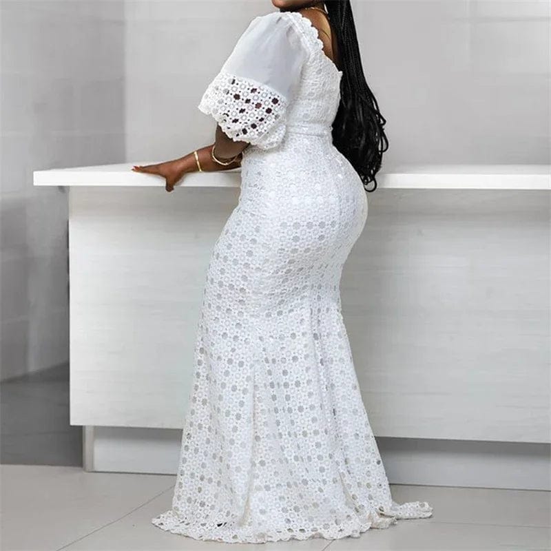 SHOWLU FASHION STORE white / S White Women Dress Bodycon Long Maxi Robe African High Waist Trumpet Femme Vestiods Plus Size Dresses S-5XL