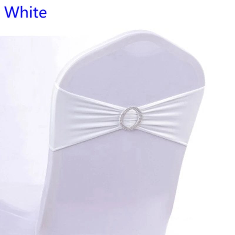  Showlu Fashion Store WHITE Spandex Chair Sash Wedding With Round Buckle Lycra Stretch For All Band Universal Birthday Party Show Decoraiton